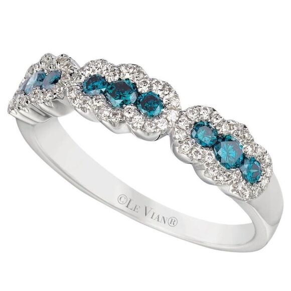 Le Vian Jewelry - Le Vian 14K White Gold Blue White Diamond Three Halo Ring